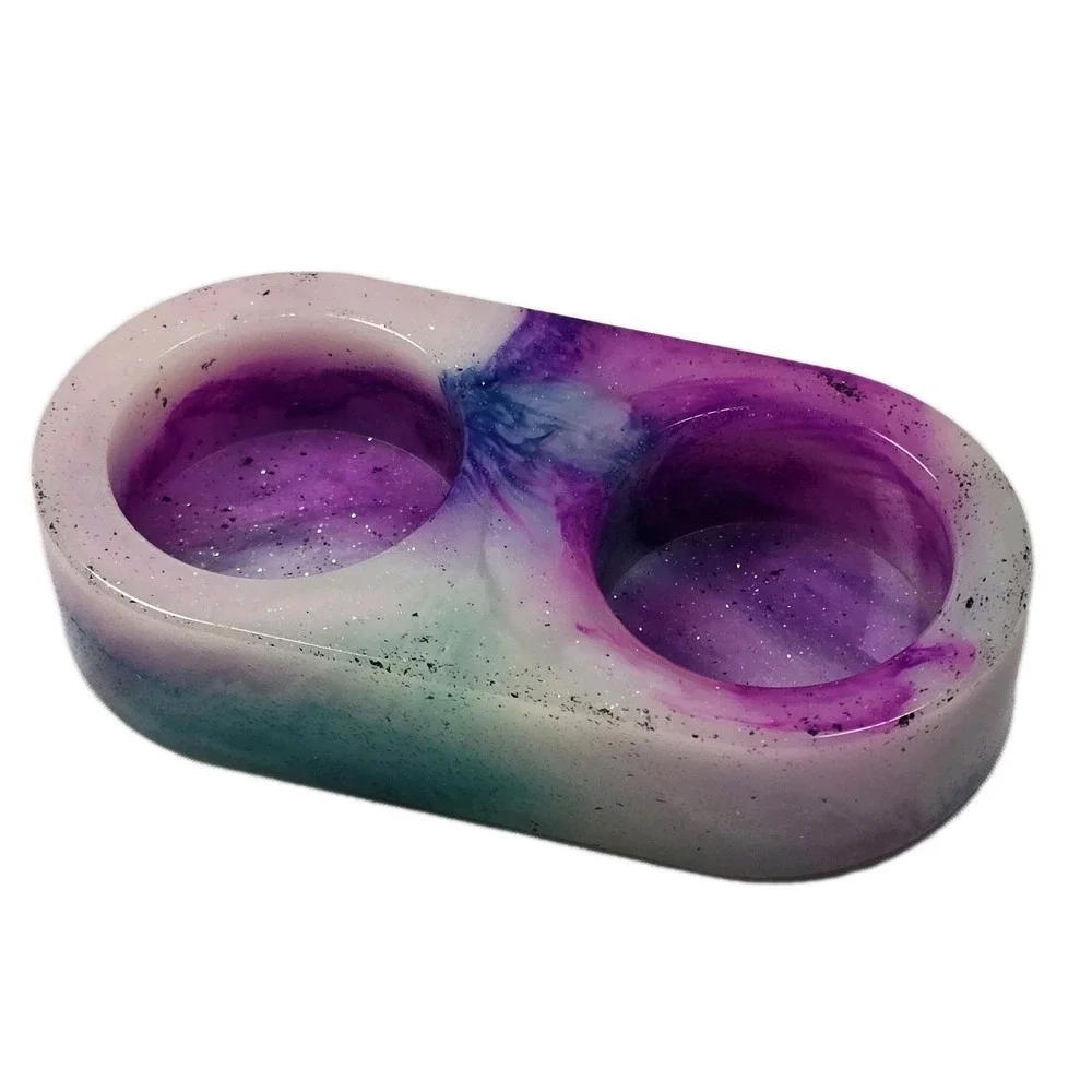 Handmade Resin Tealight Candle Holder Purple Pink White Galaxy‎ Swirl Decor